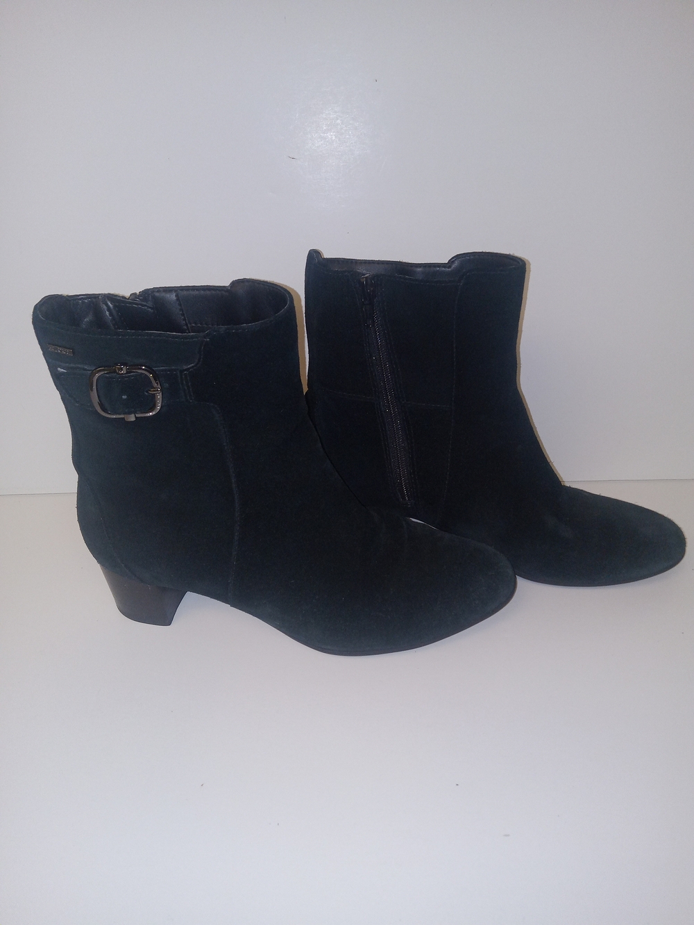 Clarks Women's Black Suede Ankle Boots with Low Heel